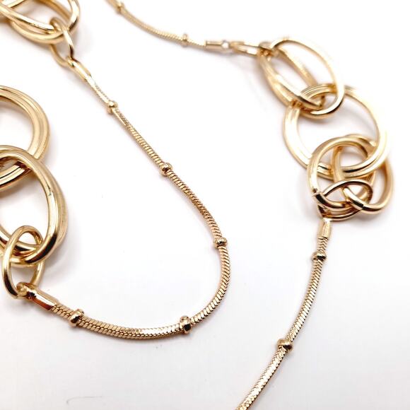 Chico’s Long Necklace NWT 48” Gold Tone Snake Chain with Interlocking Loops - Picture 7 of 12